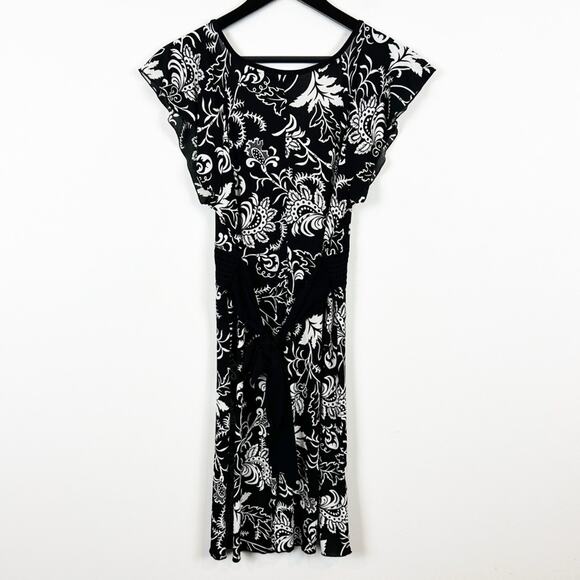 Body Central Vintage Y2K Floral Lace Design Ruffle Sleeve Dress Size Large - Picture 4 of 4